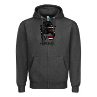 Charcoal Heather fire wife messy bun firefighter wife thin red line husband Zipper Hoodie - linhVisuals