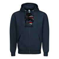 Navy fire wife messy bun firefighter wife thin red line husband Zipper Hoodie - linhVisuals