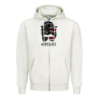 Oatmeal Heather fire wife messy bun firefighter wife thin red line husband Zipper Hoodie - linhVisuals