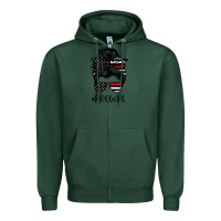 Sports Green fire wife messy bun firefighter wife thin red line husband Zipper Hoodie - linhVisuals