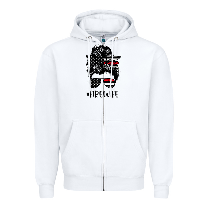 Fire Wife Messy Bun Firefighter Wife Thin Red Line Husband Zipper Hoodie by linhVisuals | Teevron