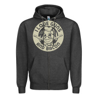 Charcoal Heather i love guns bacon pork pig funny gun Zipper Hoodie - linhVisuals