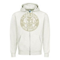 Oatmeal Heather i love guns bacon pork pig funny gun Zipper Hoodie - linhVisuals