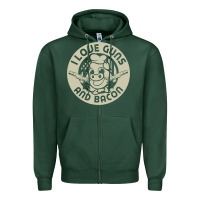Sports Green i love guns bacon pork pig funny gun Zipper Hoodie - linhVisuals