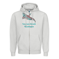 Dove Grey san juan islands upward orca killer whale native american raglan baseb Zipper Hoodie - linhVisuals