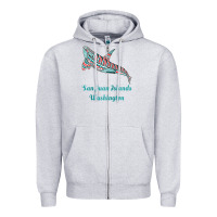 Heather Grey san juan islands upward orca killer whale native american raglan baseb Zipper Hoodie - linhVisuals