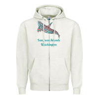 Oatmeal Heather san juan islands upward orca killer whale native american raglan baseb Zipper Hoodie - linhVisuals