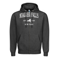 Charcoal Heather niagara falls new york ny vintage athletic sports design t shirt Zipper Hoodie - linhVisuals
