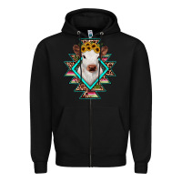 Black heifer cowhide aztec Zipper Hoodie - JahusDesignShop