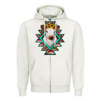 Oatmeal Heather heifer cowhide aztec Zipper Hoodie - JahusDesignShop