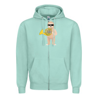 Seafoam funny sloth wearing sunglasses playing french horn Zipper Hoodie - linhVisuals