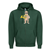 Sports Green funny sloth wearing sunglasses playing french horn Zipper Hoodie - linhVisuals