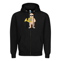Black funny sloth wearing sunglasses playing french horn Zipper Hoodie - linhVisuals