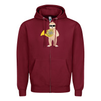 Burgundy funny sloth wearing sunglasses playing french horn Zipper Hoodie - linhVisuals
