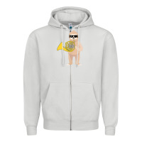 Dove Grey funny sloth wearing sunglasses playing french horn Zipper Hoodie - linhVisuals