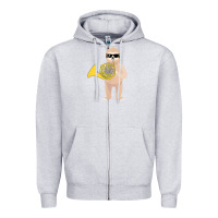 Heather Grey funny sloth wearing sunglasses playing french horn Zipper Hoodie - linhVisuals