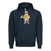 Navy funny sloth wearing sunglasses playing french horn Zipper Hoodie - linhVisuals