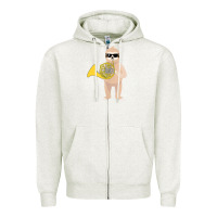 Oatmeal Heather funny sloth wearing sunglasses playing french horn Zipper Hoodie - linhVisuals