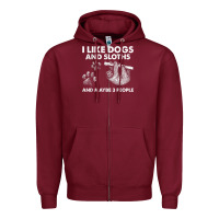Burgundy i like dogs and sloths and maybe 3 people funny animals Zipper Hoodie - linhVisuals