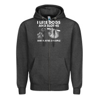Charcoal Heather i like dogs and sloths and maybe 3 people funny animals Zipper Hoodie - linhVisuals