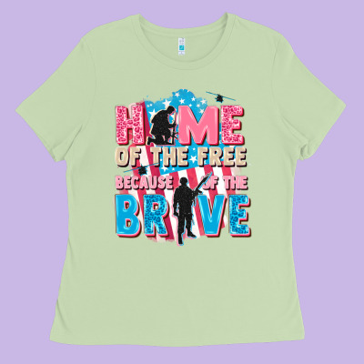Home Of The Free Because Of The Brave Ladies Tee Designed By Fadigitalartstudio