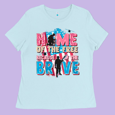 Home Of The Free Because Of The Brave Ladies Tee Designed By Fadigitalartstudio