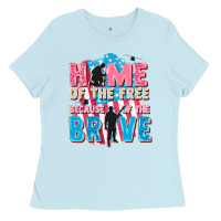Baby Blue Home of the free because of the brave Ladies Tee - FaDigitalArtStudio