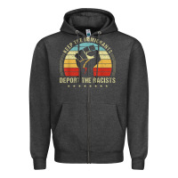 Charcoal Heather keep the immigrants deport the racists Zipper Hoodie - linhVisuals