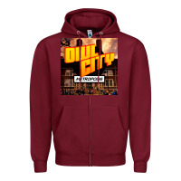Burgundy Owl City Adam Young Zipper Hoodie - linhVisuals