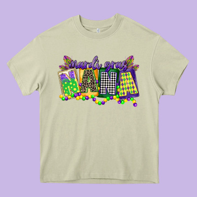 Mardi Gras Nana Heavy Core Tee Designed By Cowgirlartshop