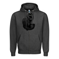 Charcoal Heather black cat Zipper Hoodie - linhVisuals