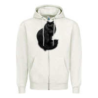 Oatmeal Heather black cat Zipper Hoodie - linhVisuals