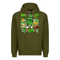 Army Green one lucky teacher Premium Hoodie - Artiststas