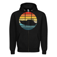 Black boat t  shirt boat trip silhouette on a distressed retro sunset produc Zipper Hoodie - linhVisuals
