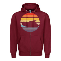 Burgundy boat t  shirt boat trip silhouette on a distressed retro sunset produc Zipper Hoodie - linhVisuals