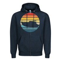 Navy boat t  shirt boat trip silhouette on a distressed retro sunset produc Zipper Hoodie - linhVisuals