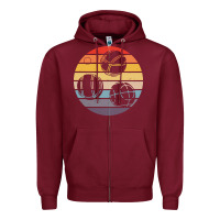 Burgundy bocce ball t  shirt bocce ball silhouette on a distressed retro sunset Zipper Hoodie - linhVisuals