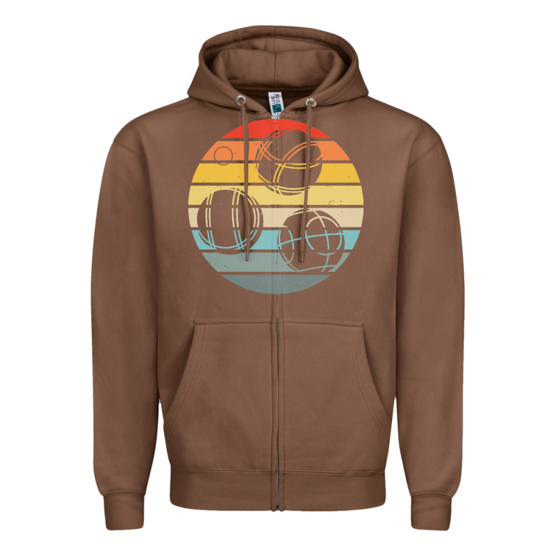 Bocce Ball T  Shirt Bocce Ball Silhouette On A Distressed Retro Sunset Zipper Hoodie by linhVisuals | Teevron