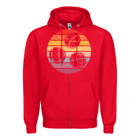 Red bocce ball t  shirt bocce ball silhouette on a distressed retro sunset Zipper Hoodie - linhVisuals