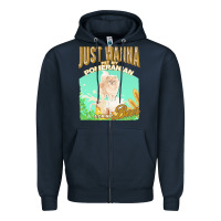 Navy pommeranian t  shirt dog owner, just wanna pet my pommeranian & drink Zipper Hoodie - linhVisuals