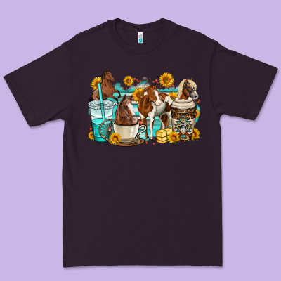 Horses Coffee Cups Premium Tee Designed By Oliviacreatesart