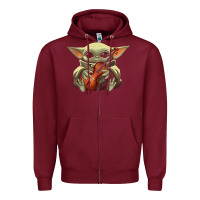 Burgundy baby yoda hug violin [tb] Zipper Hoodie - linhVisuals