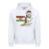 White Merry And Bright Husky Urban Hoodie - RanaPortraitStore