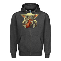 Charcoal Heather baby yoda hug violin [tb] Zipper Hoodie - linhVisuals