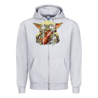 Heather Grey baby yoda hug violin [tb] Zipper Hoodie - linhVisuals