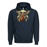 Navy baby yoda hug violin [tb] Zipper Hoodie - linhVisuals