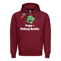 Burgundy kids papa's fishing buddy grandson or granddaughter fish t shirt Zipper Hoodie - linhVisuals