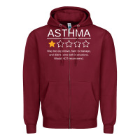 Burgundy funny asthma awareness one star rating inhaler wheezy breath t shirt Zipper Hoodie - linhVisuals