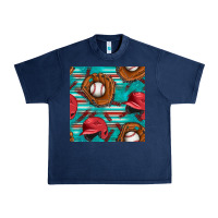 Navy baseball helmet and glove with serape seamless pattern Urban Heavy Tee - BundleAndBundleShop