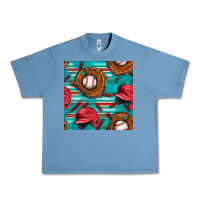 Pebble Blue baseball helmet and glove with serape seamless pattern Urban Heavy Tee - BundleAndBundleShop